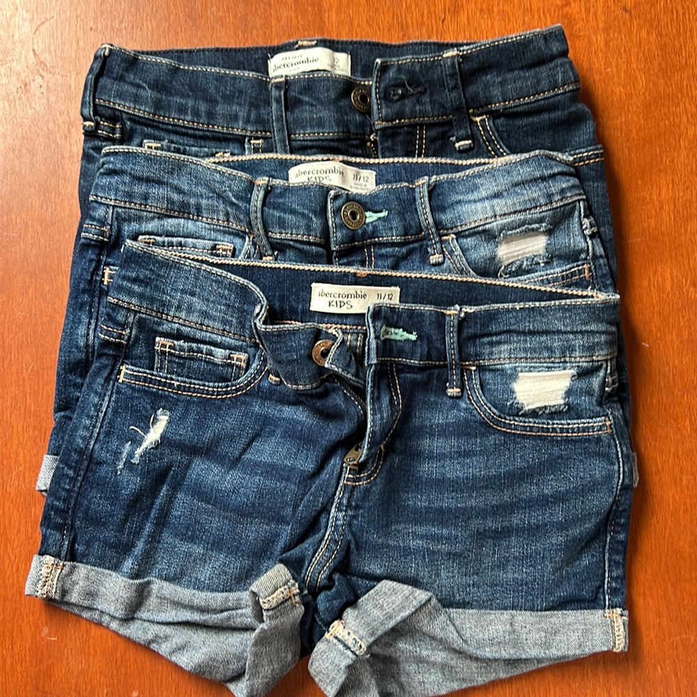 Three pairs of jean shorts Abercrombie Kids 11/12 and one pair 12 (three-fer!)